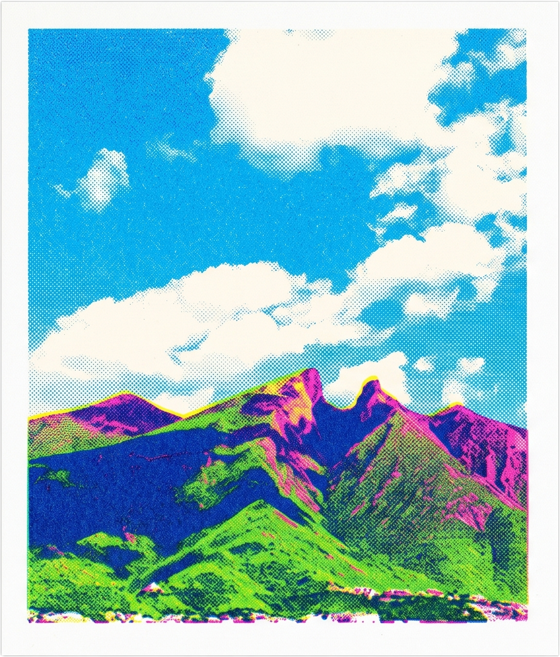Postal de Monterrey: el Cerro de la Silla en risografía